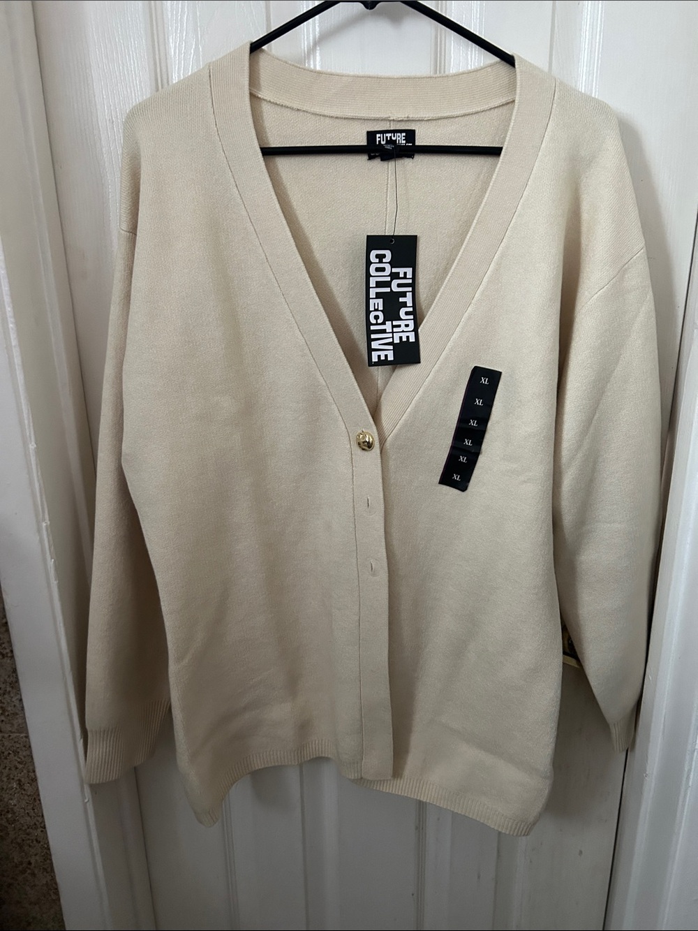 Future Collective Cream V-Neck Button-Front Cardigan
